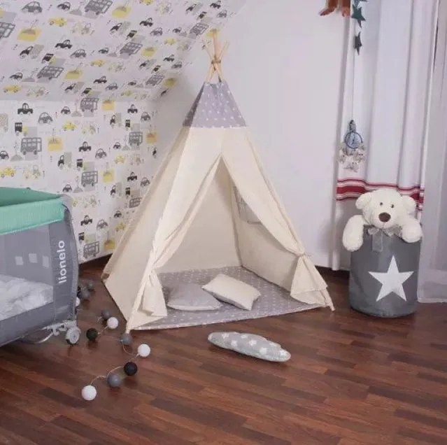 Bestent Detský stan Teepee s vankúšmi Hviezdy šedý