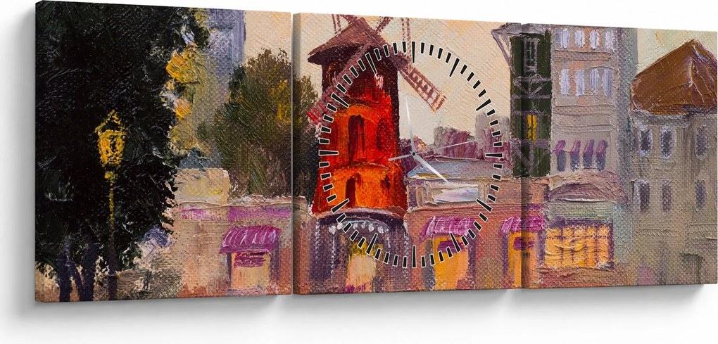 Obraz - Moulin rouge, Paríž, Francúzsko (s hodinami) (90x30 cm)