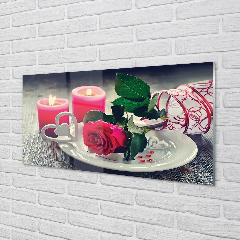 Obraz plexi Rose srdce sviečka 100x50 cm