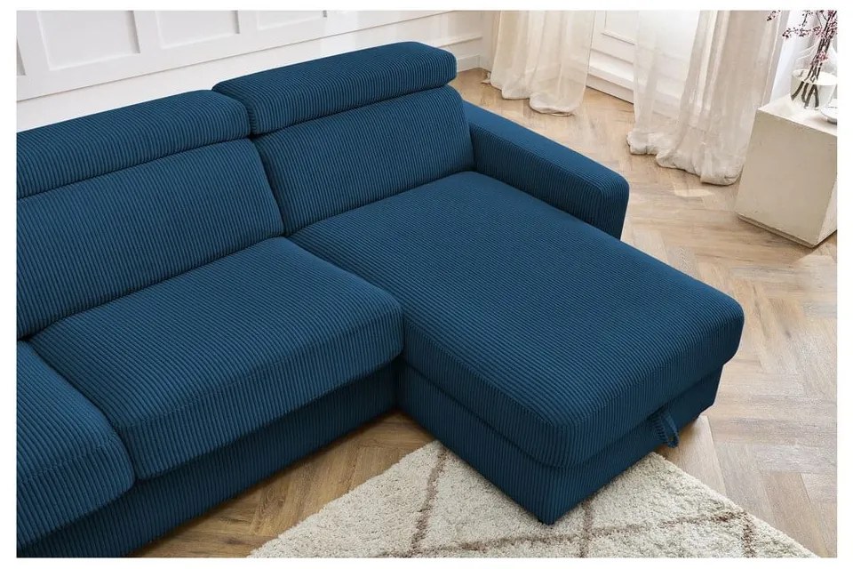 Tmavomodrá menčestrová rozkladacia rohová pohovka (variabilná) Monaco – Bobochic Paris