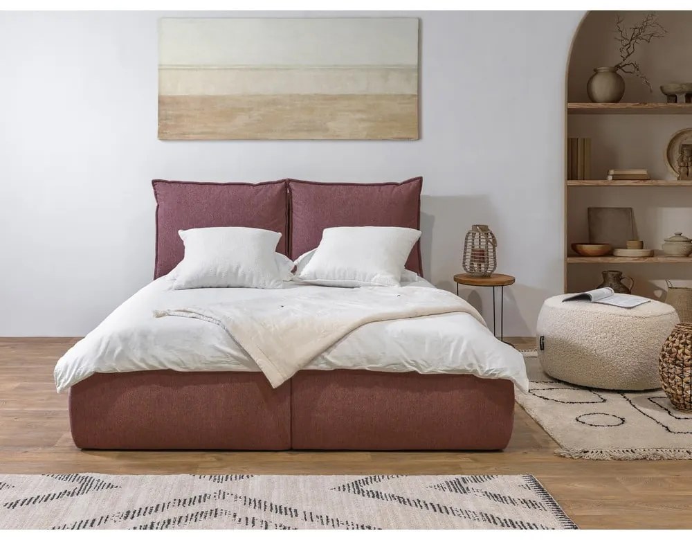 Ružová čalúnená dvojlôžková posteľ s úložným priestorom a roštom 160x200 cm Garancia – Bobochic Paris