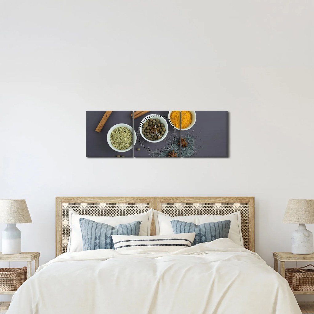 Obraz - korenie (s hodinami) (90x30 cm)