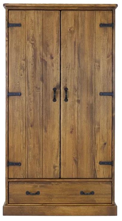 Rustikálna patinovaná drevená šatníková skriňa so zásuvkou 100x60x190 cm