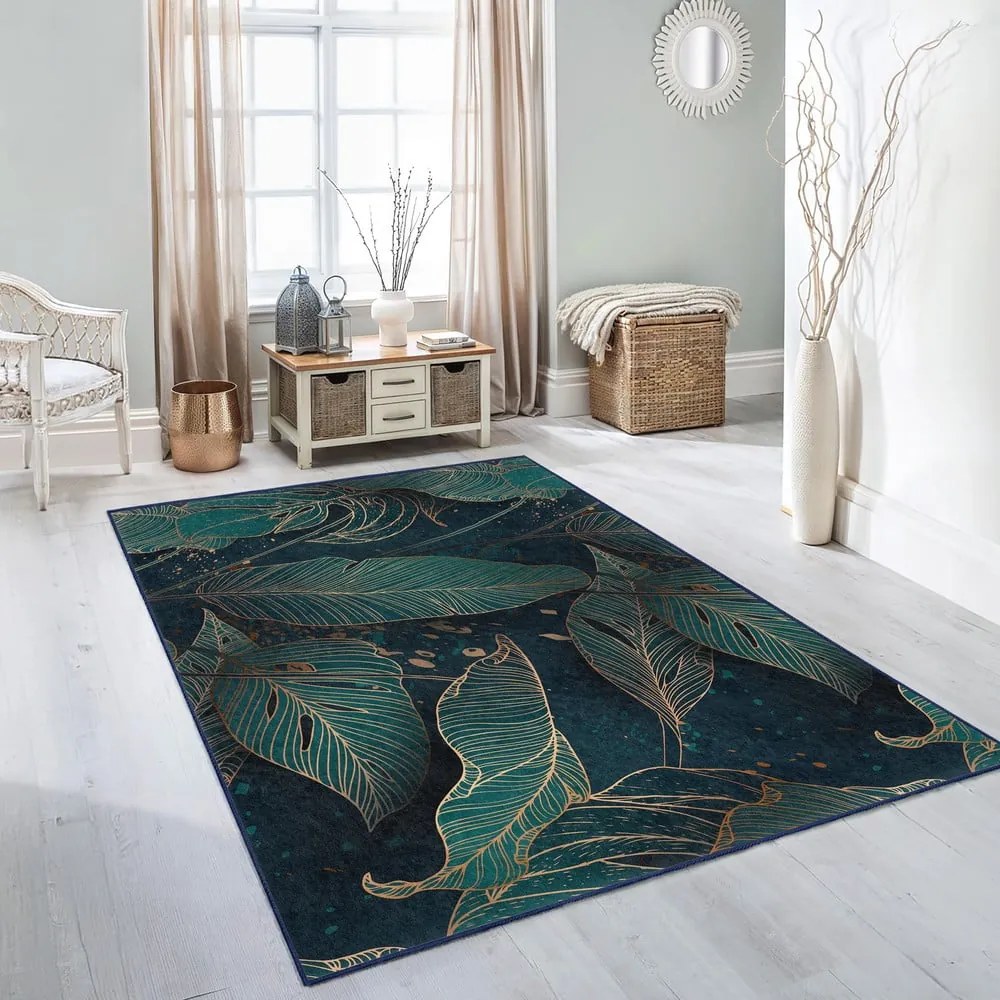 Prateľný behúň v petrolejovej farbe 80x200 cm Midnight Jungle – Mila Home