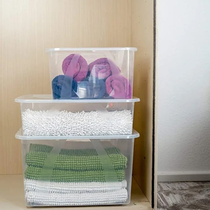 Sada 4 kusov úložných boxov s vekom, Rotho LONA, 42x35x23 (25l) SADA