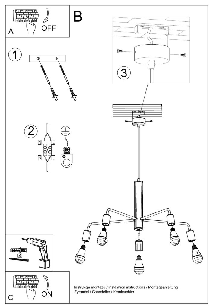 Luster Duomo 5, čierne telo svietidla