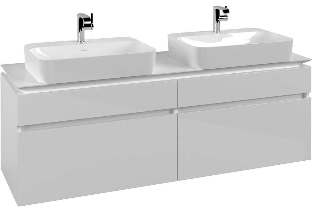 VILLEROY &amp; BOCH Legato závesná skrinka pod dve umývadlá na dosku, 4 zásuvky, 1600 x 500 x 550 mm, Glossy White, B76800DH