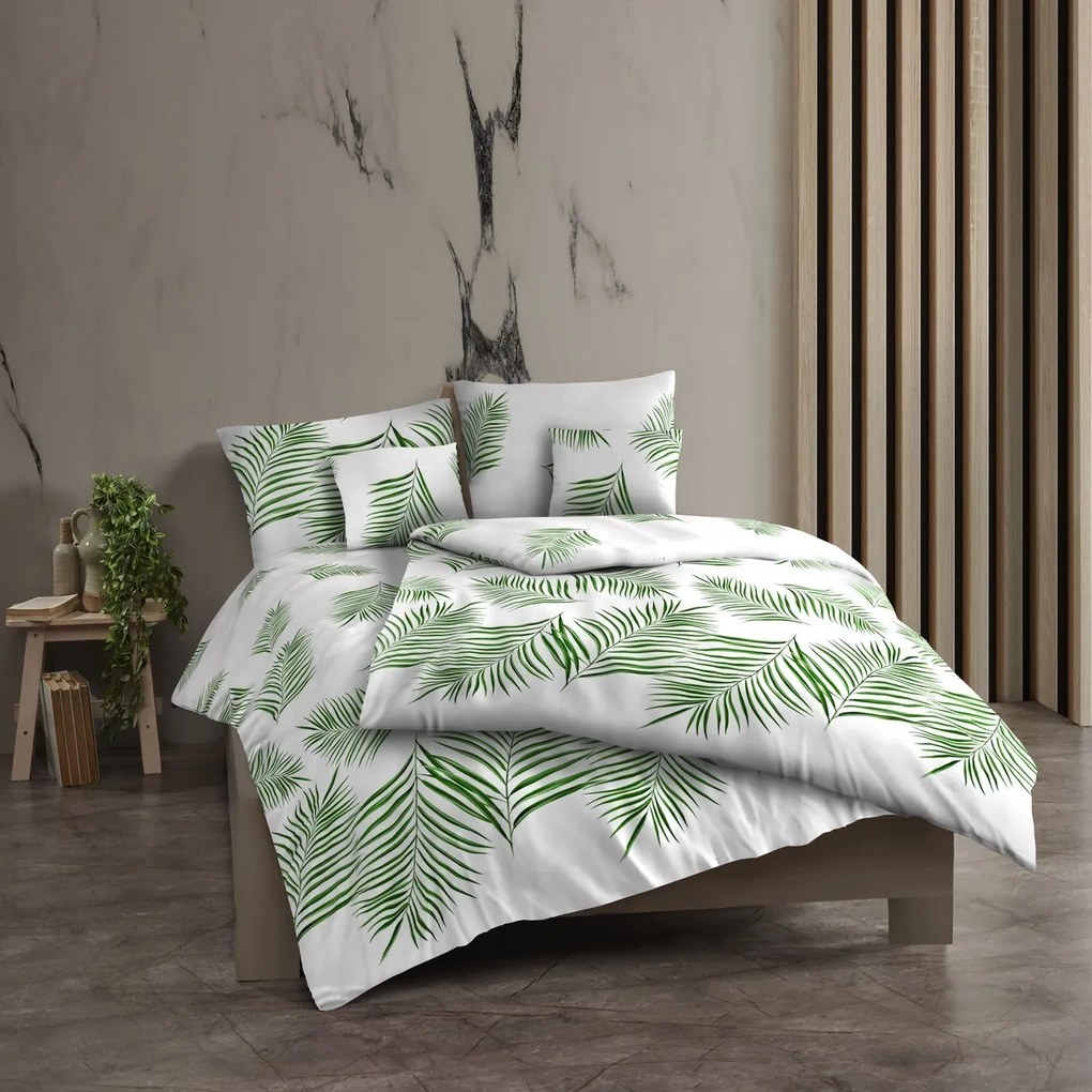 Kvalitex Bavlnené obliečky Tropical biela, 240 x200 cm, 2x 70 x 90 cm, 240 x 200 cm, 2 ks 70 x 90 cm