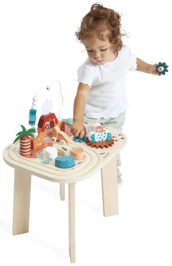 Drevený multifunkčný stolček s aktivitami - dinosaurus
