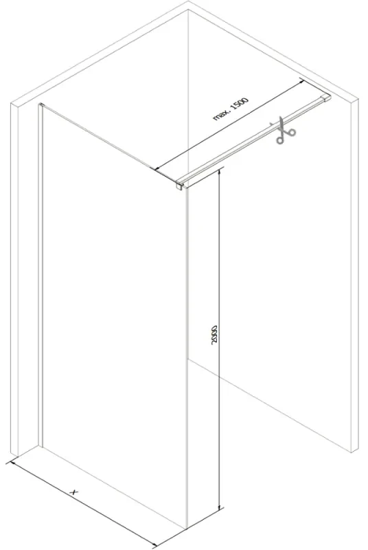 Mexen Kioto, sprchová zástena Walk-In 100 x 200 cm, 8mm číre sklo čierny vzor, grafitový profil, 800-100-101-66-77