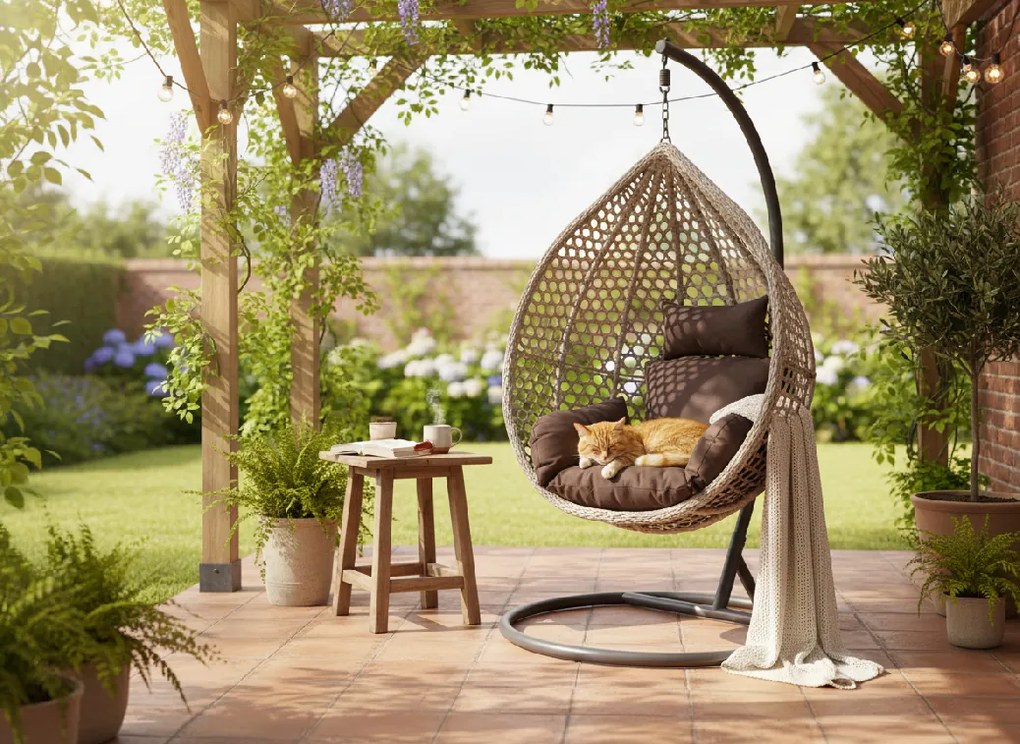 CH ZÁVESNÁ STOLIČKA, ŠEDÁ, VANKÚŠ – ŠEDÝ, RÁM – TMAVOSÉRY 107 x 68 x 120 CM