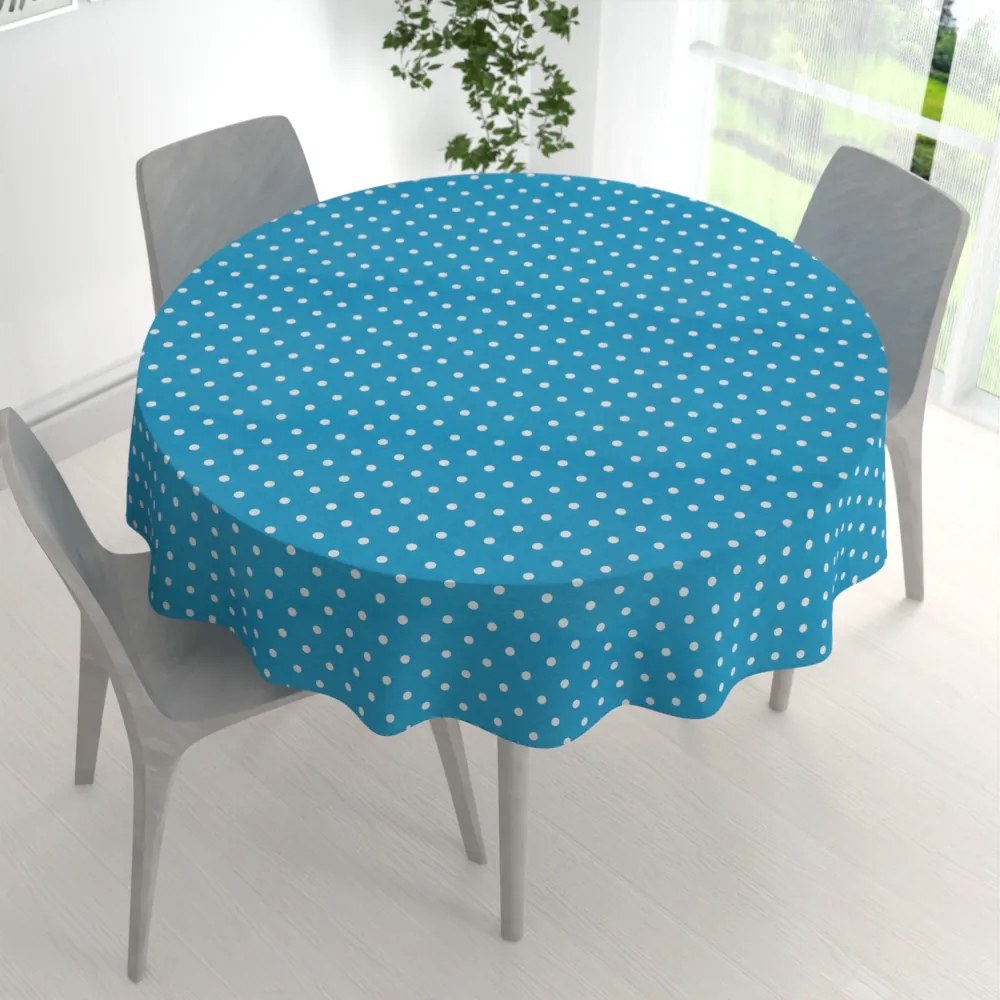 Biante Dekoračný okrúhly obrus Leona LN-021 Biele bodky na modrom Ø 110 cm