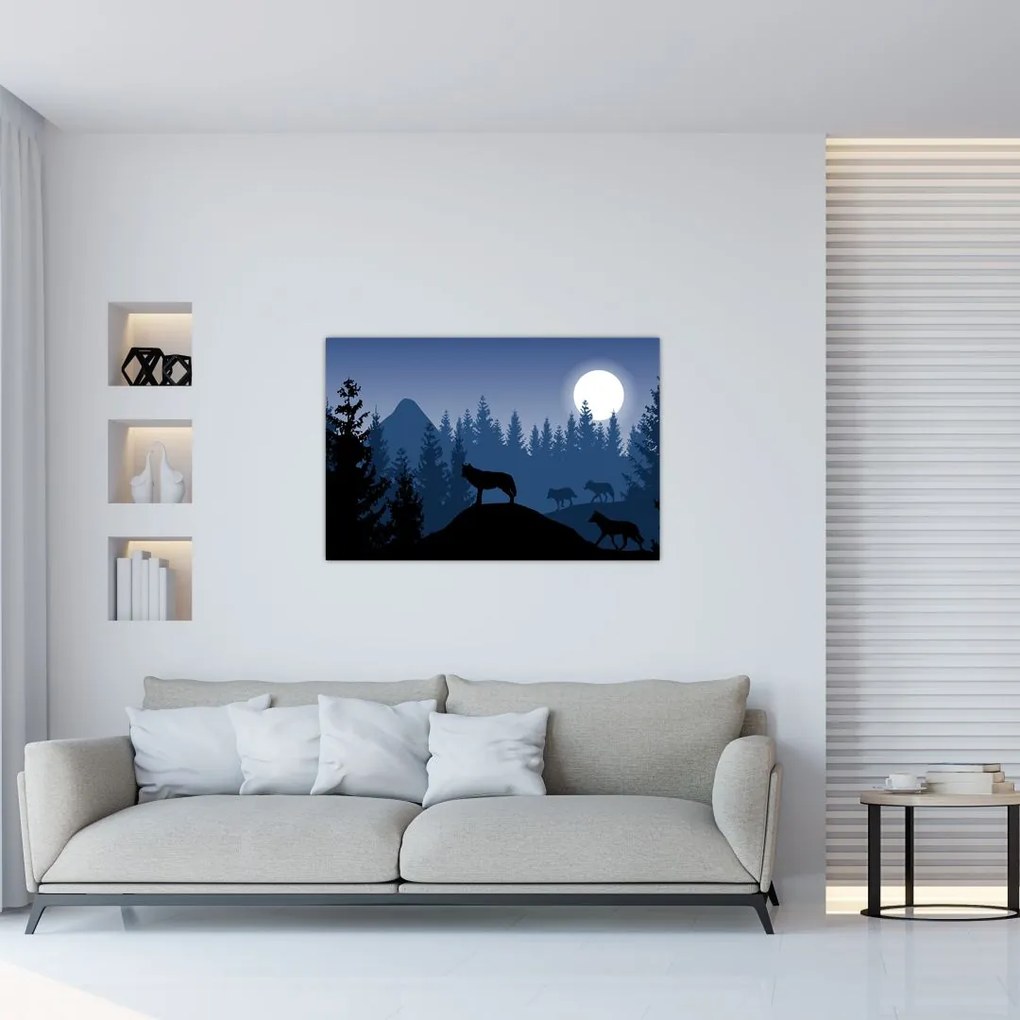 Obraz - Svorka vlkov za splnu (90x60 cm)
