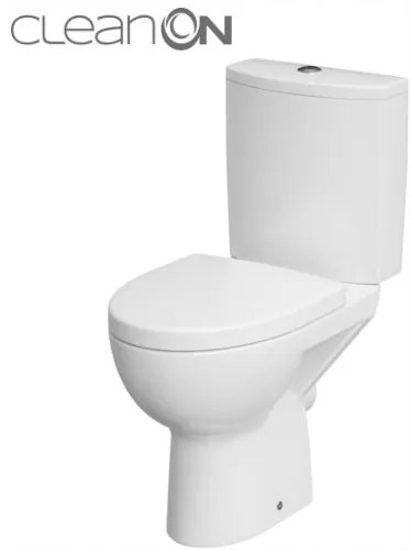 Cersanit Parva CleanOn, kombi wc so splachovaním 3/5l, horizontálny odtok, prívod vody z boku a antibakteriálnym sedátkom z duroplastu, biela, K27-063