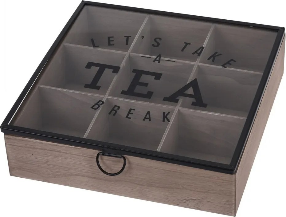 Box na čaj so skleneným vekom, MDF