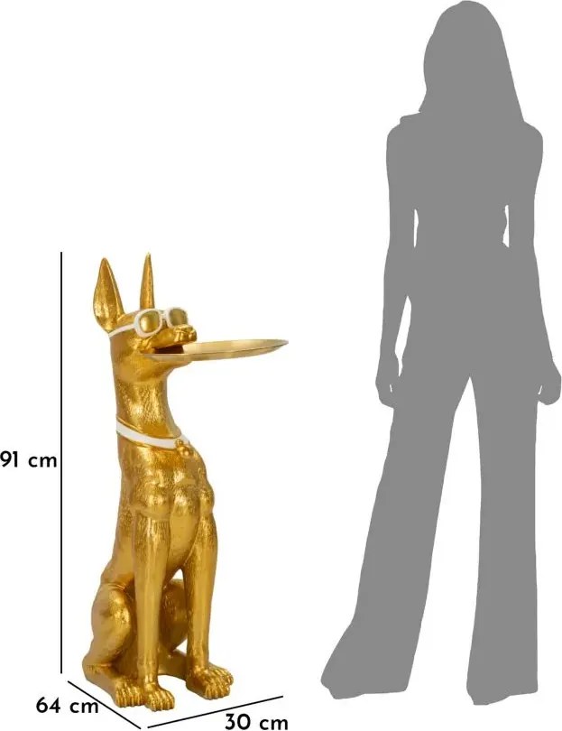 Dekoratívna socha Dog Pit s podnosom 91 cm zlatá