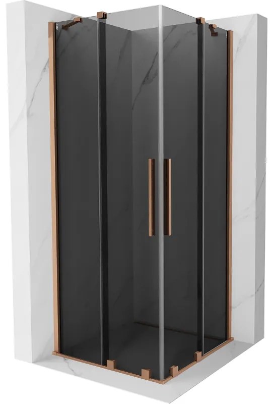 Mexen Velar Duo, sprchový kút s posuvnými dverami 100 x 100 cm, 8mm šedé sklo, medená matná, 871-100-100-42-65
