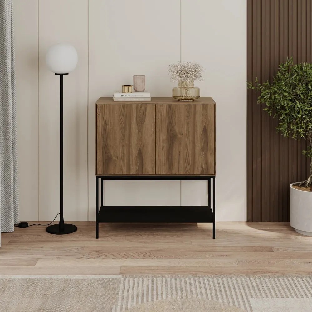 Skrinka v dekore duba v čierno-prírodnej farbe 80x90x40 cm Amira – Marckeric