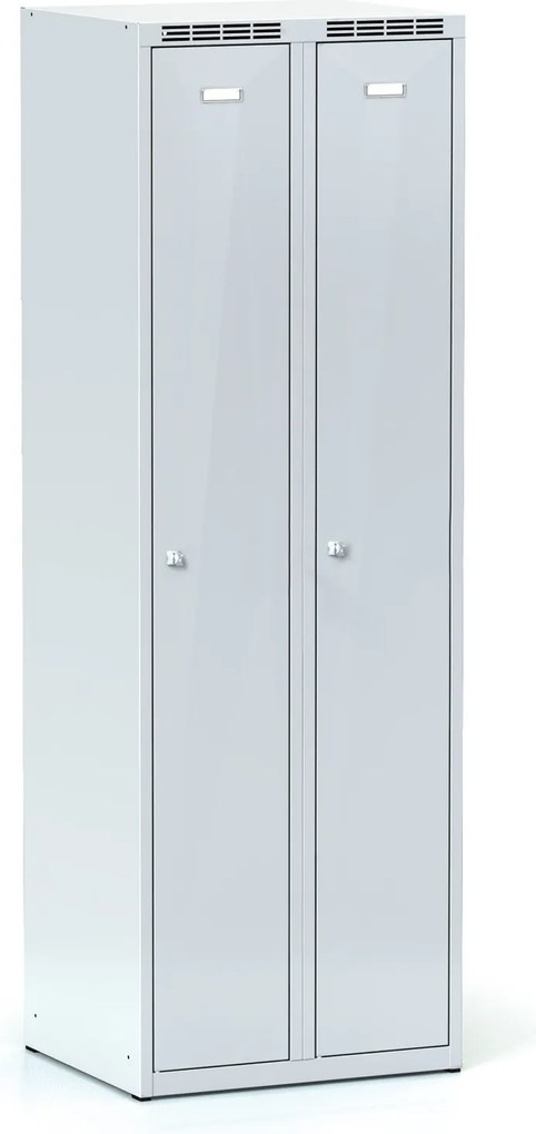 Kovová šatníková skrinka S7, 2-dverová, 1800 x 600 x 500 mm, cylindrický zámok, sivé dvere