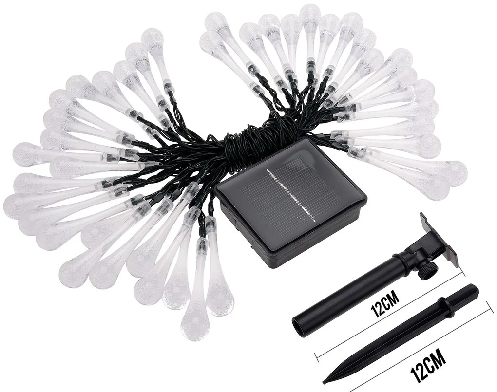 Bezdoteku LEDSolar 20 vianočné solárne reťaz kvapky studená biela, IPRO, 2W, studená biela