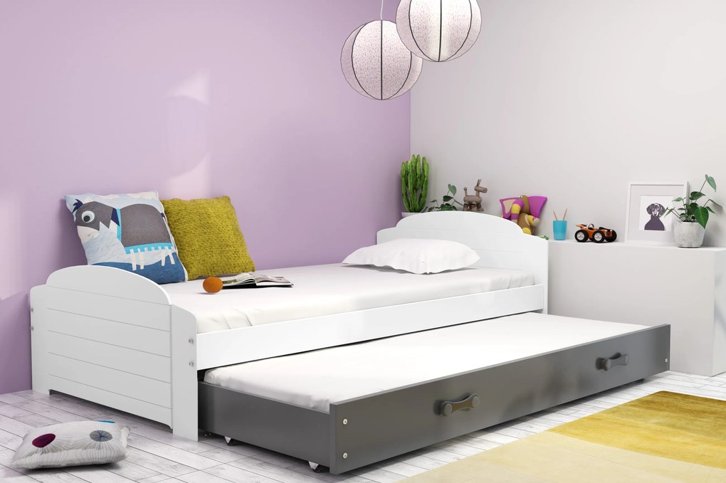 Interbeds Jednolôžková posteľ Lili3 Biela pre teenagerov 200x90 s matracom, rozkladacia - grafitová