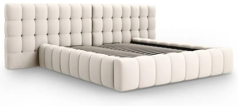 Krémová čalúnená dvojlôžková posteľ s úložným priestorom a roštom 160x200 cm Mamaia – Micadoni Home