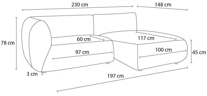 Biela menčestrová rohová pohovka (ľavý roh) Lecomte - Bobochic Paris