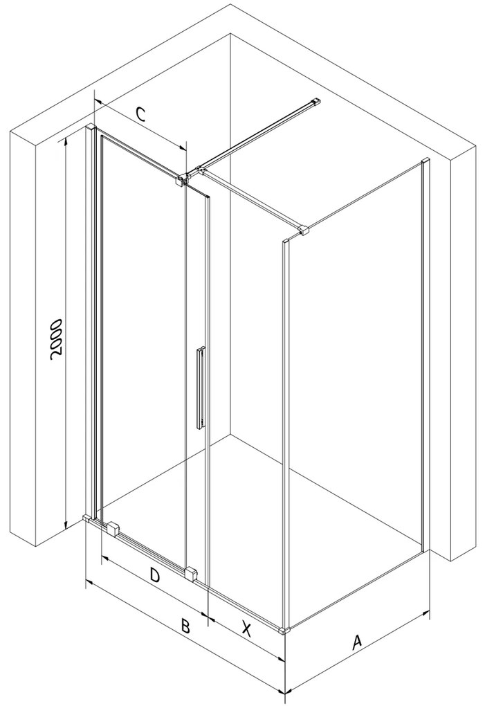 Mexen Velar, sprchový kút s posuvnými dverami 120(dvere) x 120(stena) cm, 8mm číre sklo, grafitová matná, 871-120-120-01-66