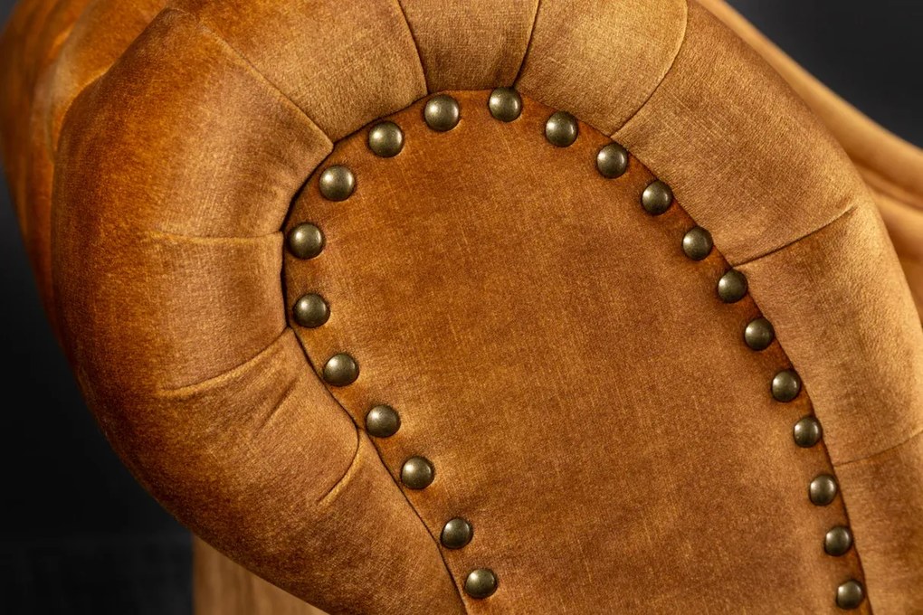 Leňoška CHESTERFIELD, zamatovo horčicovo žltá