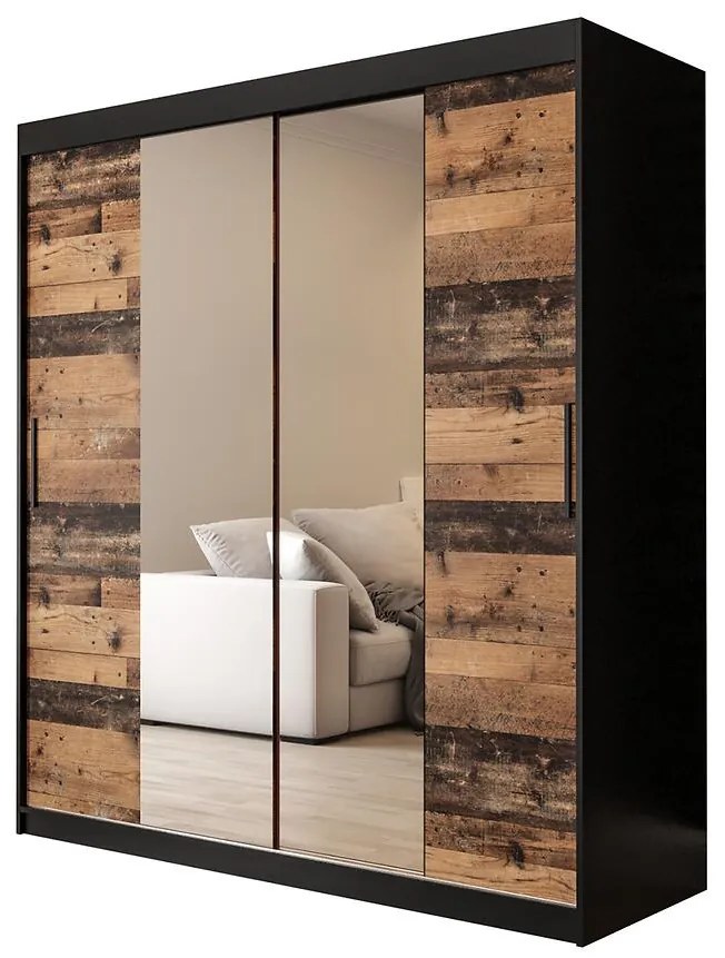 Skriňa Old Wood T1 180 Čierna/Old Style/zrkadlo