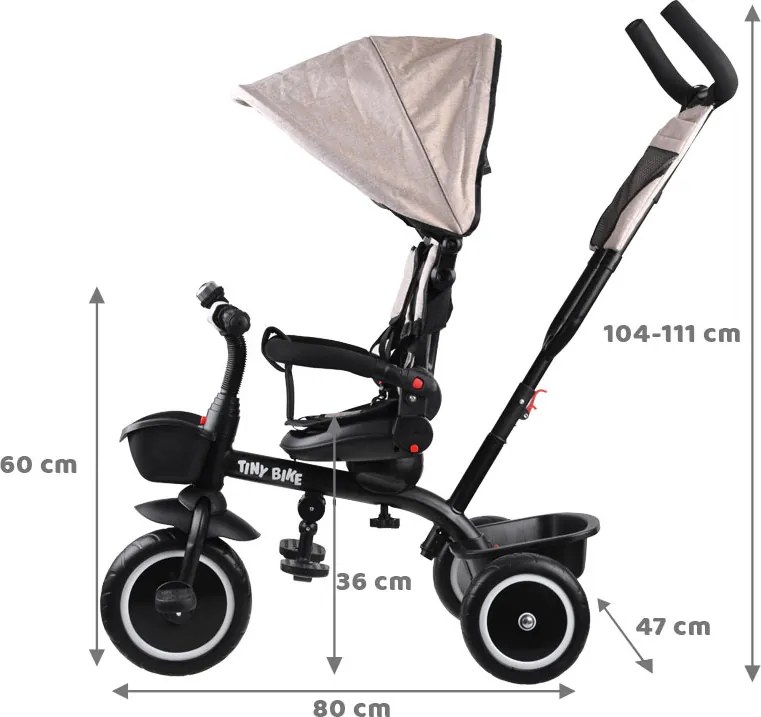 Detská trojkolka Tiny Bike 3 v 1 béžová so strieškou SP0650