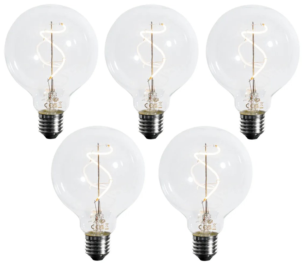 Sada 5 E27 stmievateľných LED špirálových žiaroviek G95 4W 270LM 2700K