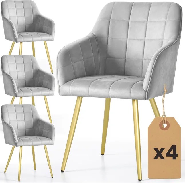 Sada štyroch jedálenských stoličiek LUXANO zamatové, sivé / zlaté nohy (4 ks)