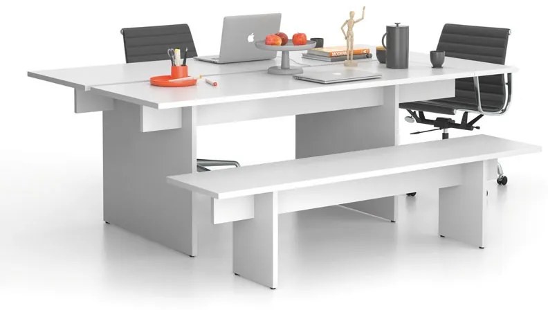 Stôl jednací SOLID + 1x prísed, 2100 x 1250 x 743 mm, biela