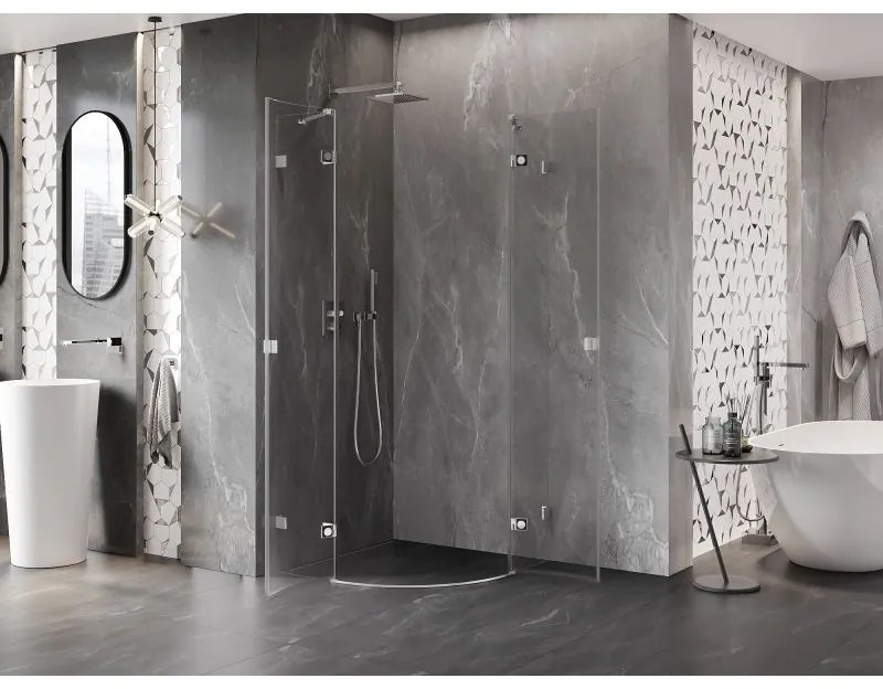 Mexen Lunar, polkruhový výklopný sprchový kút 90 x 90 cm, 8mm číre sklo, chrómový profil, 833-090L-090P-01-00