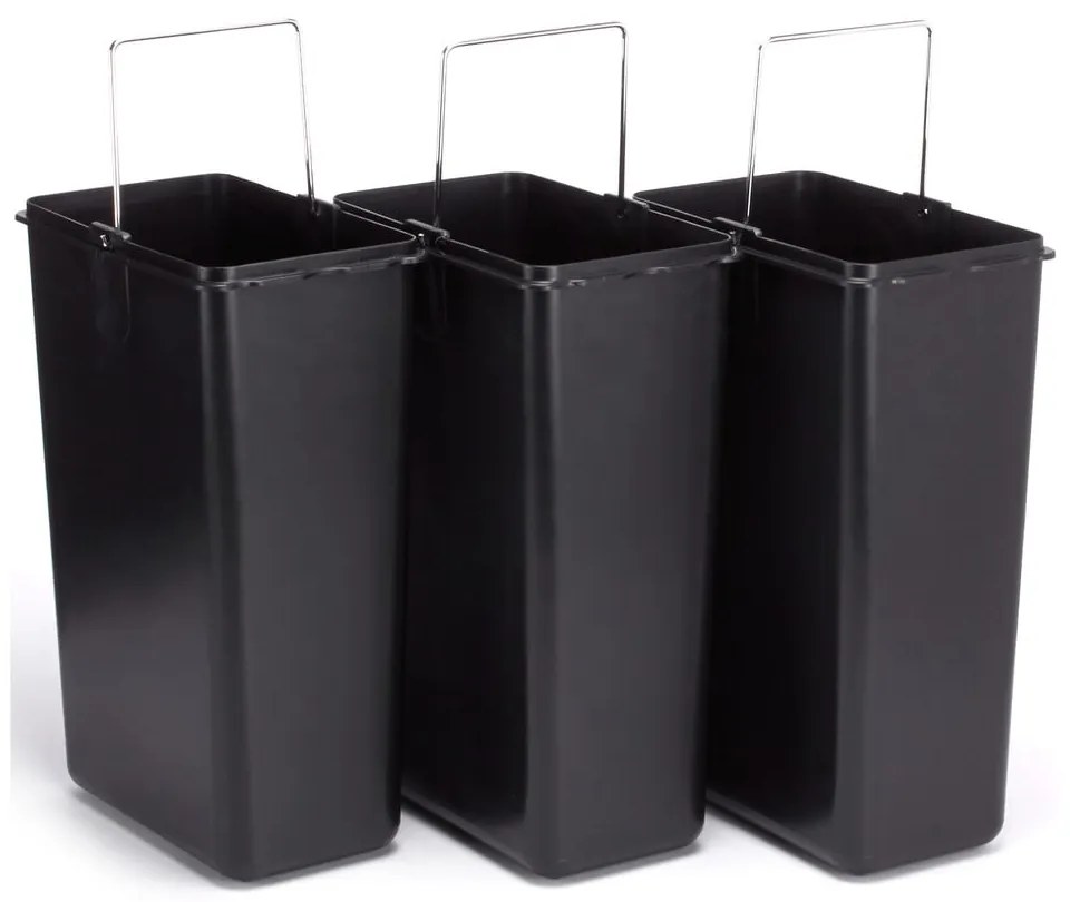 Oceľový odpadkový kôš 3x8 l na triedený odpad/nášľapný v matne striebornej farbe Tri Selectif – MSV