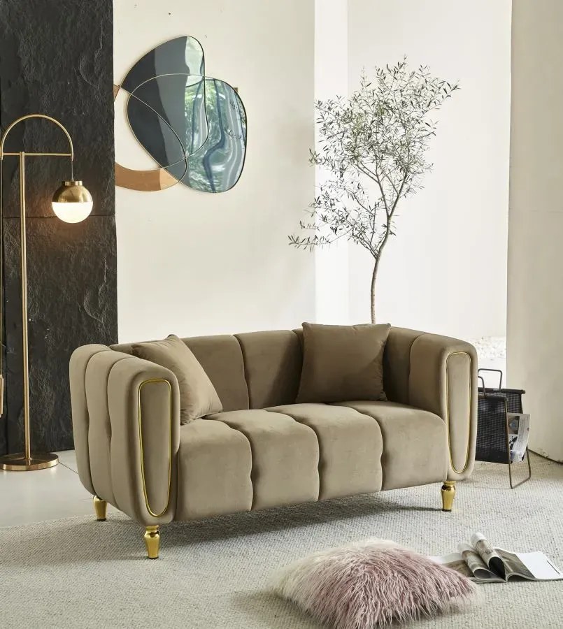 Dvojmiestna pohovka Alma 155 cm taupe/zlatá