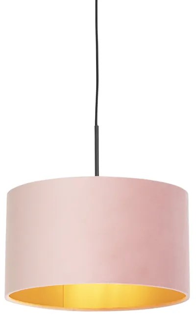 Závesná lampa s velúrovým odtieňom ružová so zlatom 35 cm - Combi