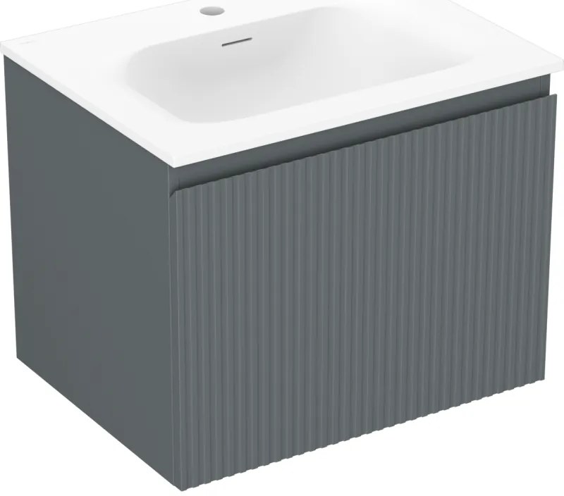 Mexen Rivel, kúpeľňová skrinka 60 cm s umývadlom Vela, 1 zásuvka, drážkovaná, grafitová matná/biela matná, 91A20-06047-1-BF66-W23M01