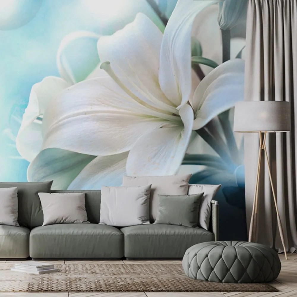 Samolepiaca tapeta kvet ľalie na abstraktnom pozadí