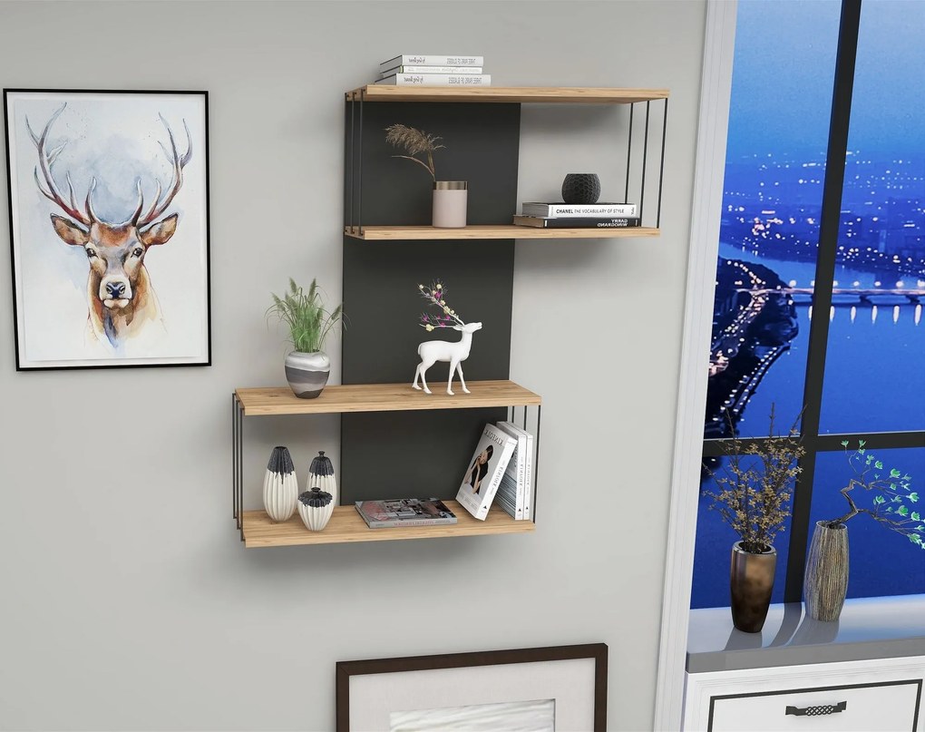 Nástenná polica DESTAN antracitová/borovica atlantická