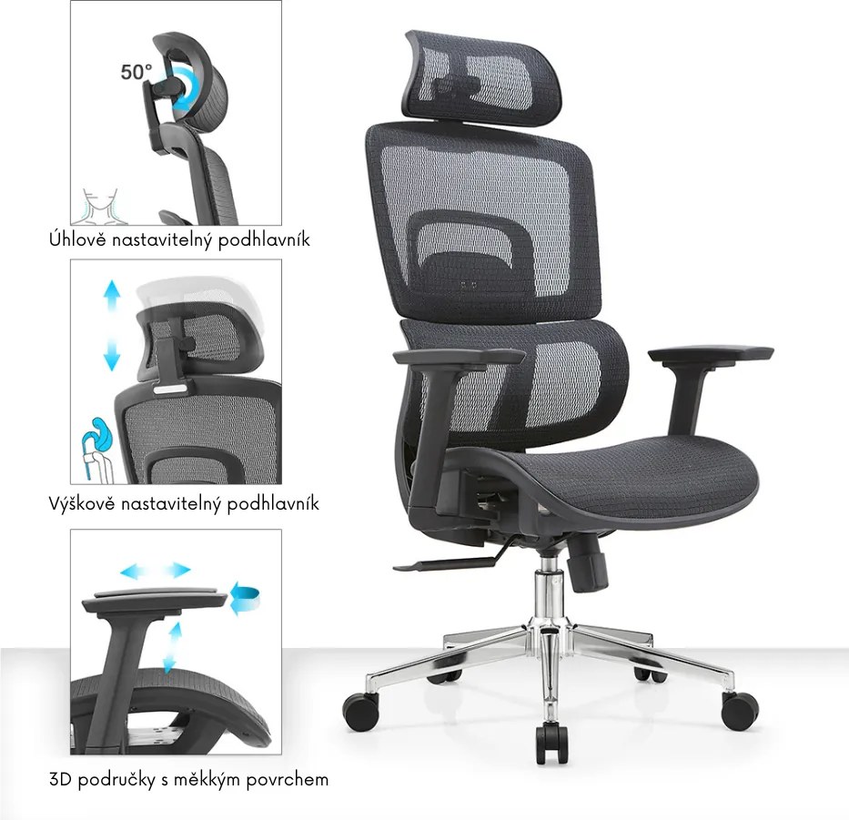 Kancelárska ergonomická stolička Neoseat GARY FULLMESH — čierna, nosnosť 150 kg