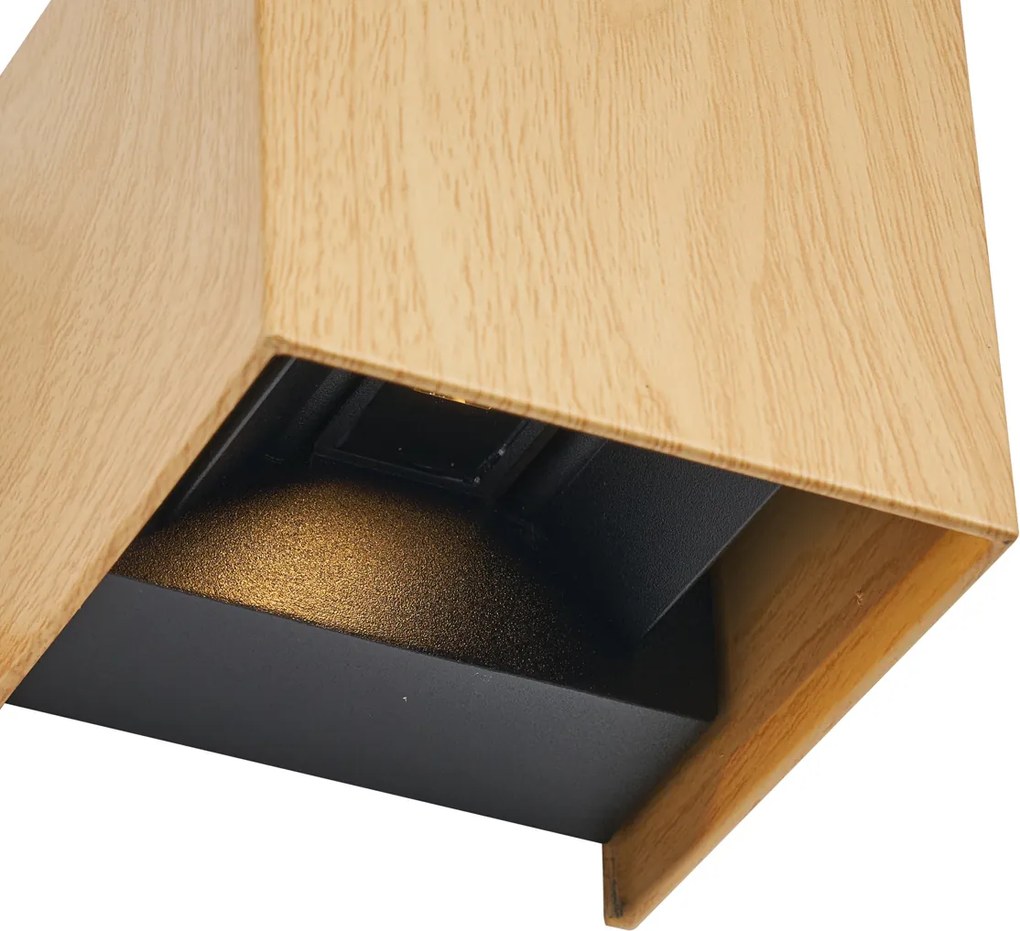 Škandinávske vonkajšie nástenné svietidlo s drevenou potlačou vrátane LED IP54 - Edwin