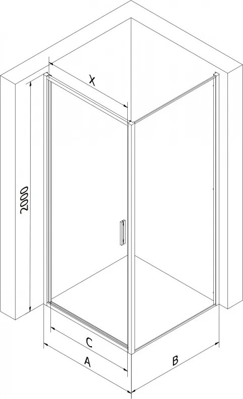 Mexen Exo, sprchovací kút s krídlovými dverami 70 x 80 cm, 6mm číre sklo, čierny profil, 817-070-080-70-00