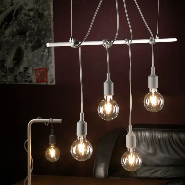 ONLI - Luster na lanku WIRE 4xE27/15W/230V šedá/biela