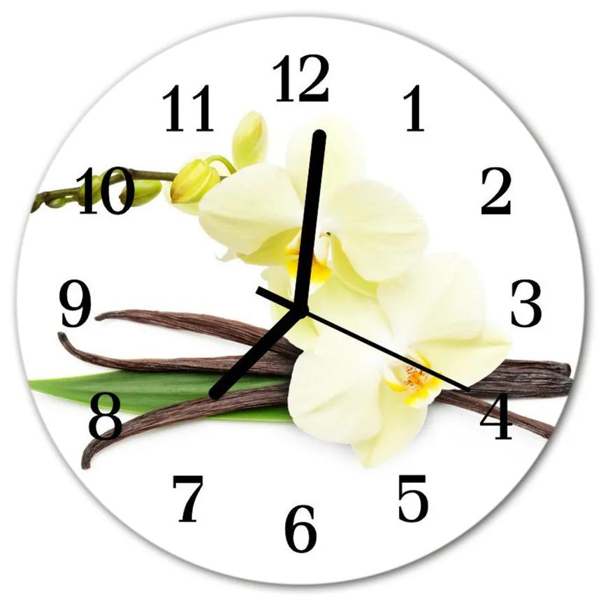 Nástenné sklenené hodiny Vanilková orchidea fi 30 cm