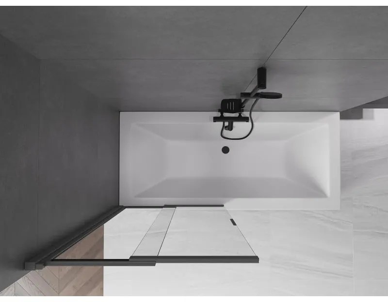 Mexen Fox, 2-krídlová posuvná vaňová zástena 85 × 150 cm, 5mm číre sklo, grafitový profil, 891-085-002-66-00