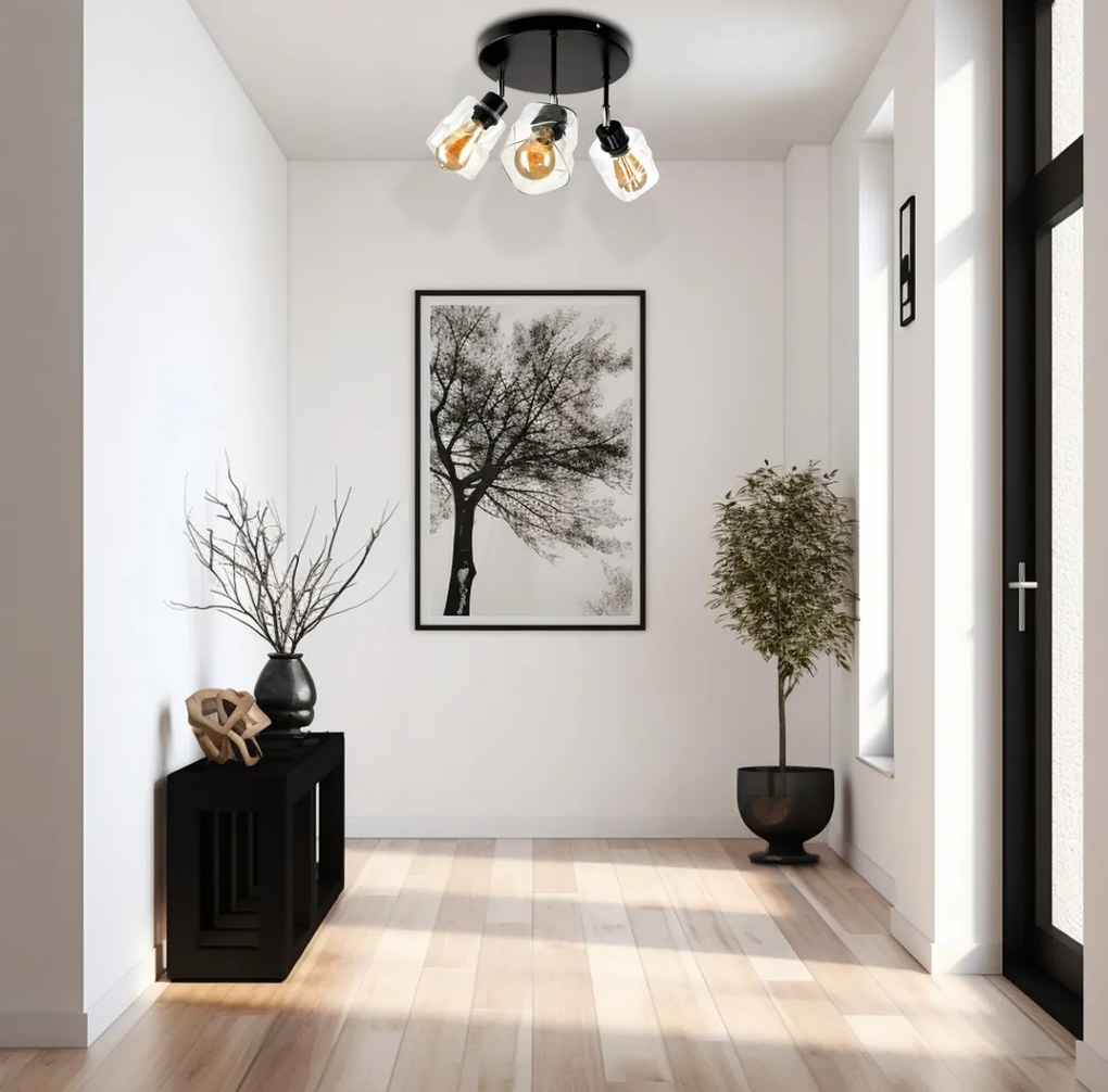 BERGE LED závesné stropné svietidlo 3xE27, rolovací, priehľadný štvorec