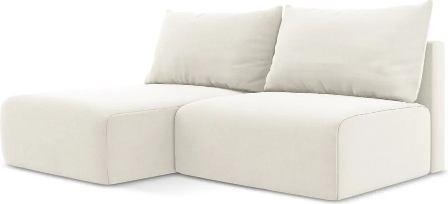 Krémovobiela zamatová rozkladacia/s úložným priestorom rohová pohovka (ľavý roh/s leňoškou) Kalena – Makamii