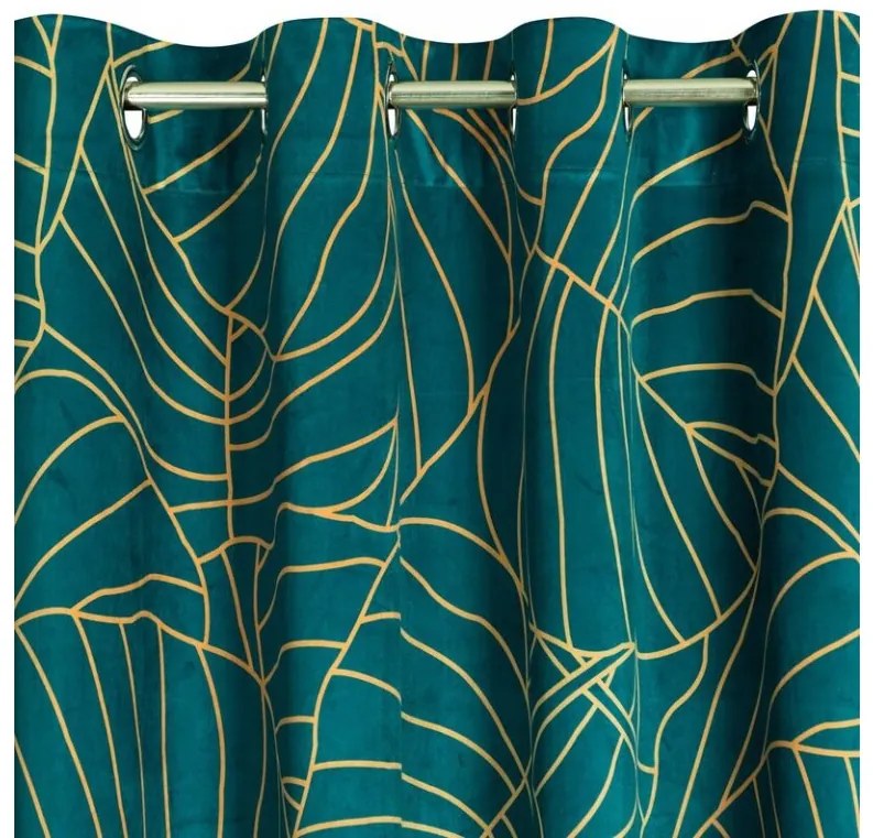 DECOREUM Potlačený zamatový záves 140 cm x 250 cm grafitová 100 % polyester Rozmer varianty: 140 cm x 250 cm, Farba varianty: Tmavo tyrkysová 104671